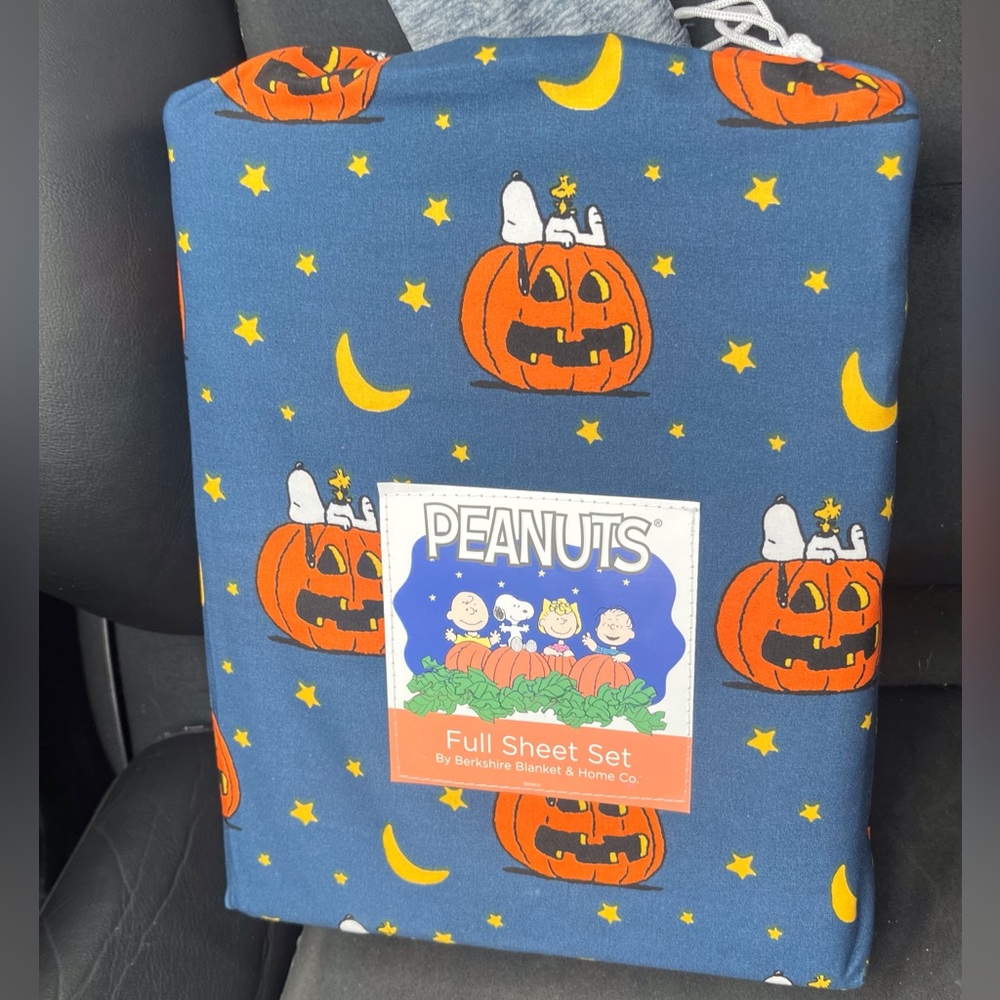 Peanuts' Snoopy Halloween Pumpkin Full Sheet Set - Navy & Orange NEW NWT